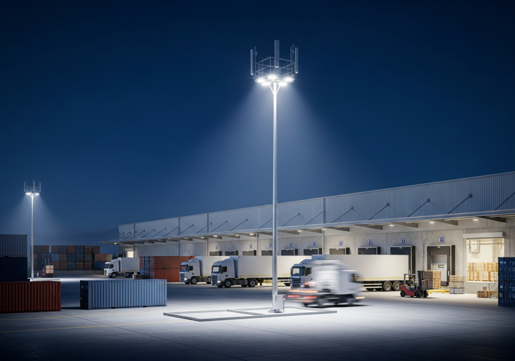 Pemasangan Lampu High Mast Area Logistik Pangan