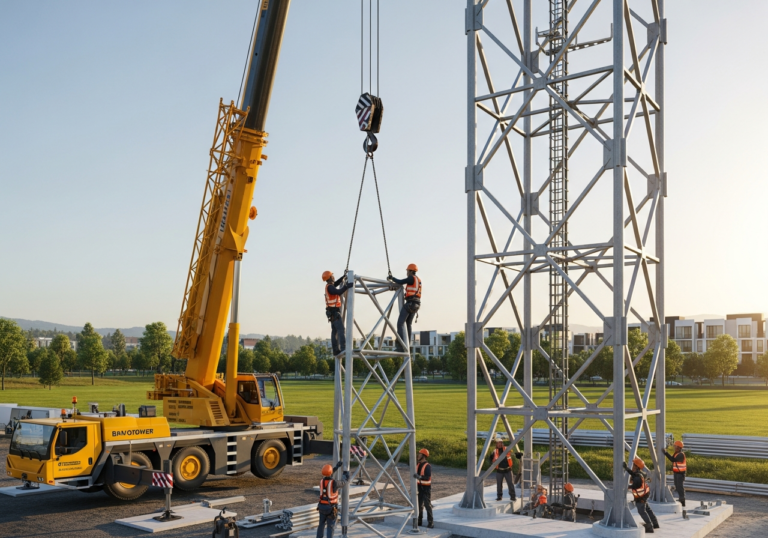 Konstruksi Menara Lampu Stadion untuk CSR Tambang