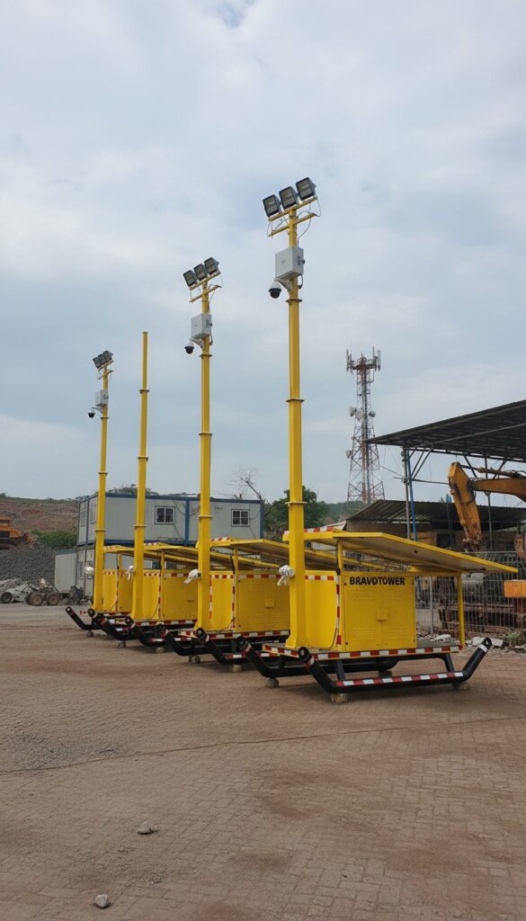 beberapa tower lampu portable high mast di area kerja BRAVOTOWER