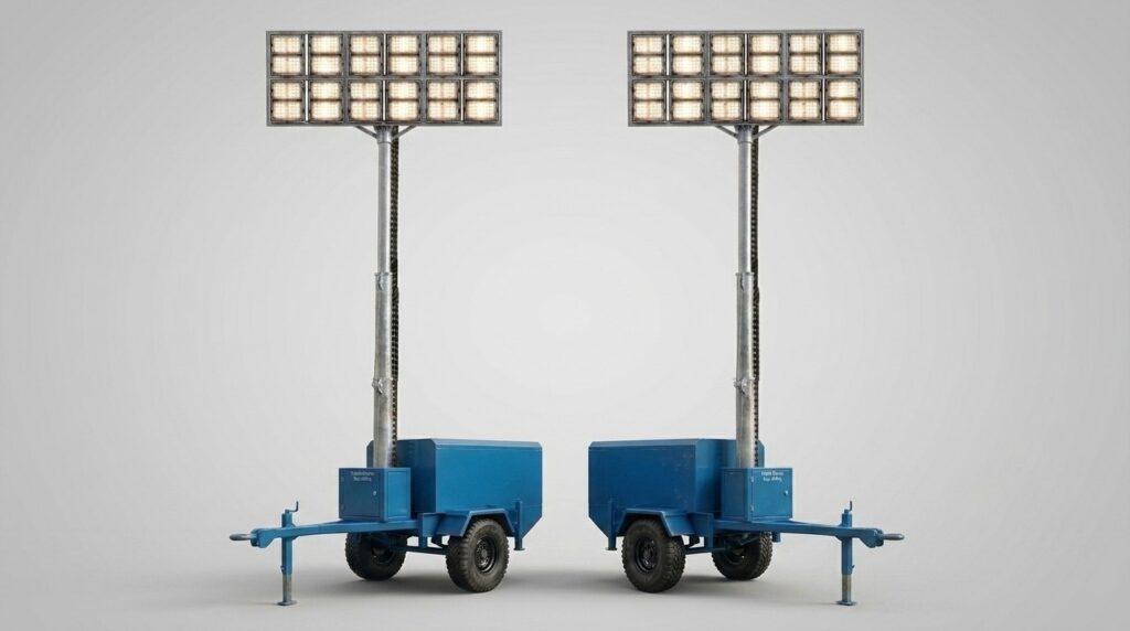 tower lampu portable mobile di atas trailer dengan lampu LED BRAVOTOWER