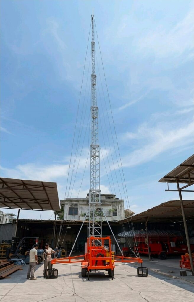 tower skidding telescopic dinaikkan dengan sistem skid oleh BRAVOTOWER