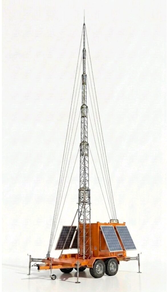 tower teleskopik trailer portable bertenaga surya siap ditarik kendaraan BRAVOTOWER